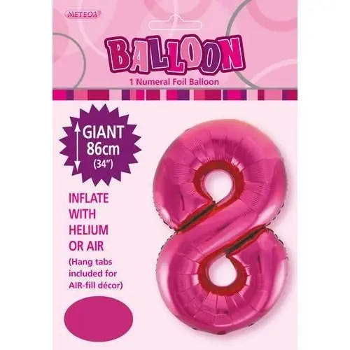 Hot Pink 8 Numeral Foil Balloon 86cm