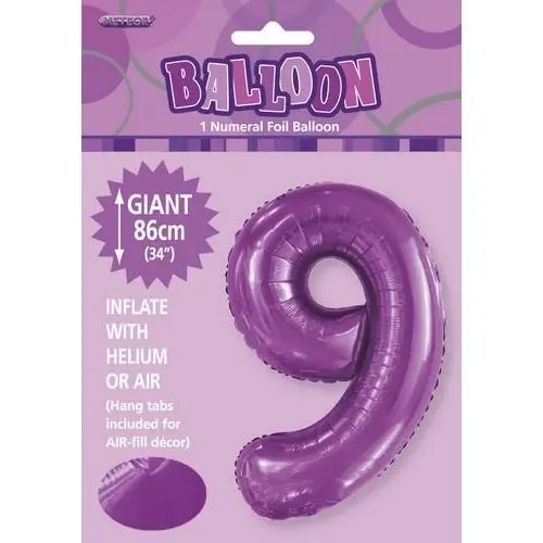 Pretty Purple 9 Numeral Foil Balloon 86cm