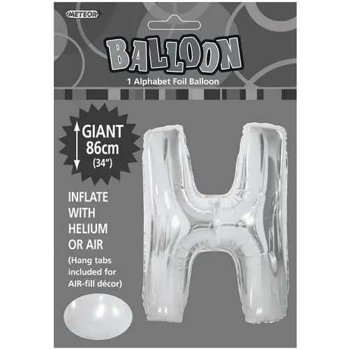 Silver H Alphabet Foil Balloon 86cm