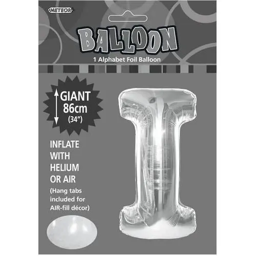 Silver I Alphabet Foil Balloon 86cm