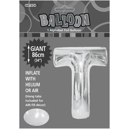 Silver T Alphabet Foil Balloon 86cm