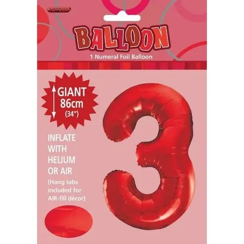 Red 3 Numeral Foil Balloon