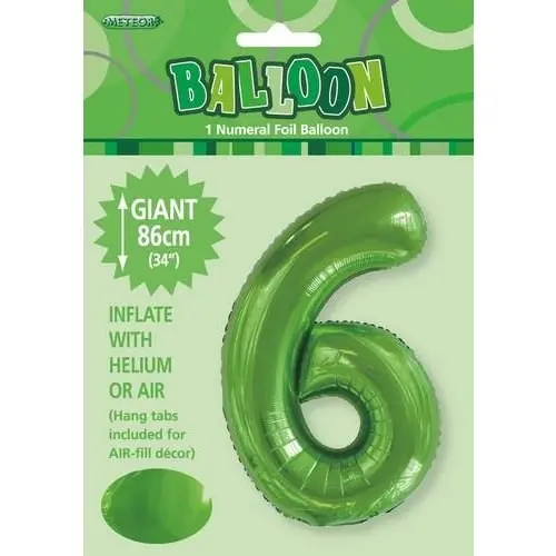 Lime Green 6 Numeral Foil Balloon 86cm