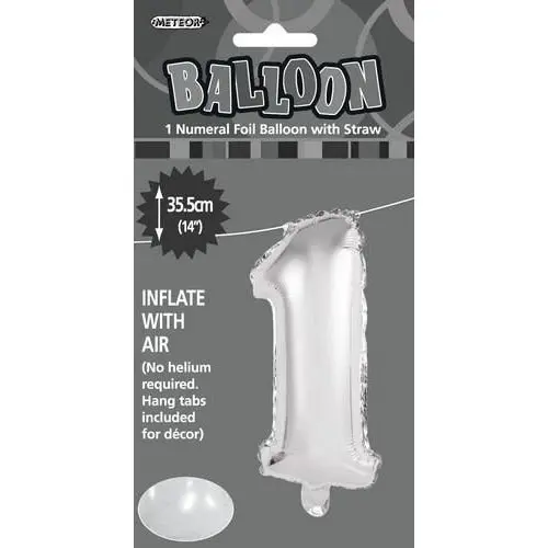 Silver 1 Numeral Foil Balloon 35cm