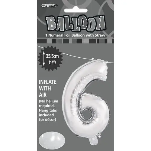 Silver 6 Numeral Foil Balloon 35cm