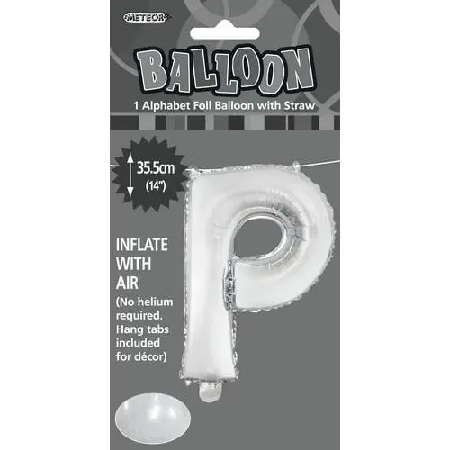 Silver P Alphabet Foil Balloon 35cm