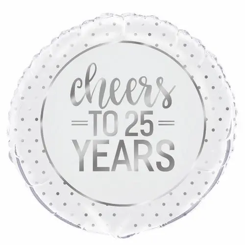 Silver Dot Cheers To 25 Years 45cm Foil Balloon Packaged