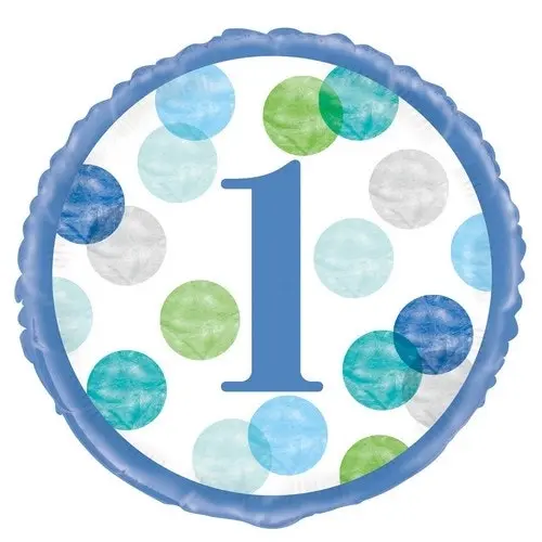 1st Birthday Foil Balloon - Dots Blue