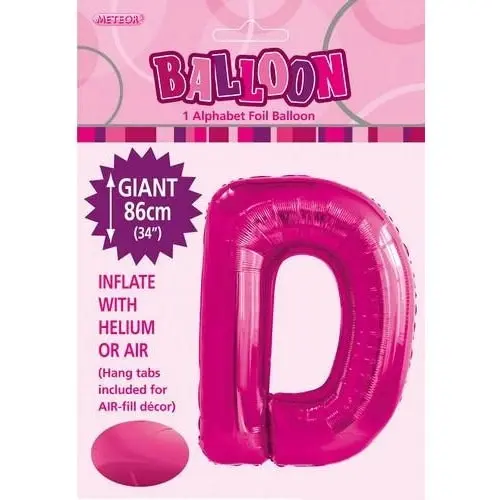 Hot Pink D Alphabet Foil Balloon 86cm