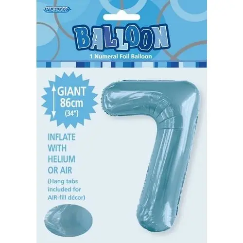 Powder Blue 7 Numeral Foil Balloon 86cm