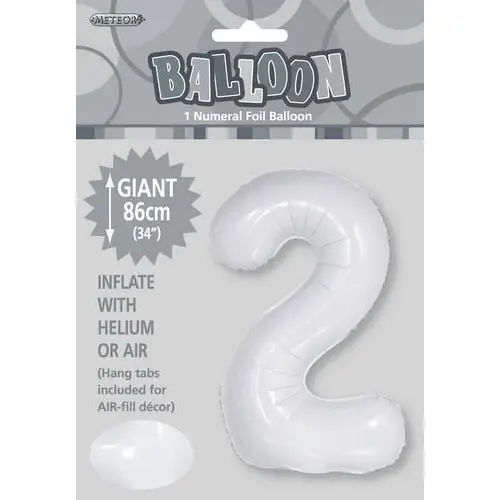 White 2 Numeral Foil Balloon 86cm