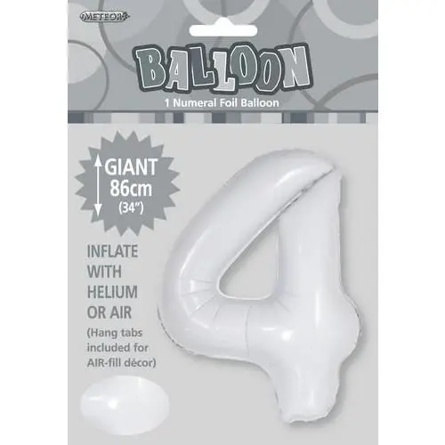 White 4 Numeral Foil Balloon