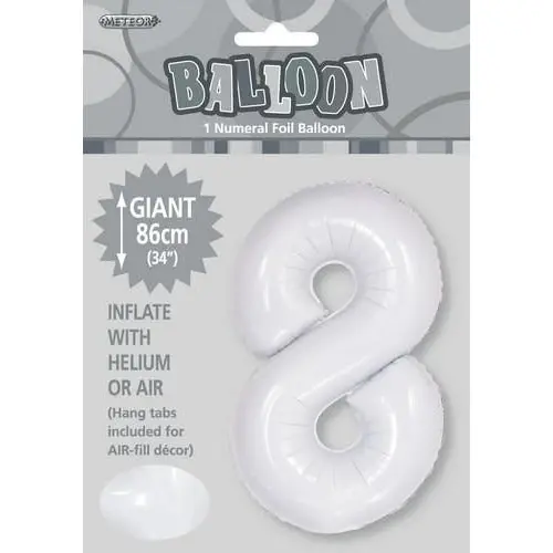 White 8 Numeral Foil Balloon 86cm