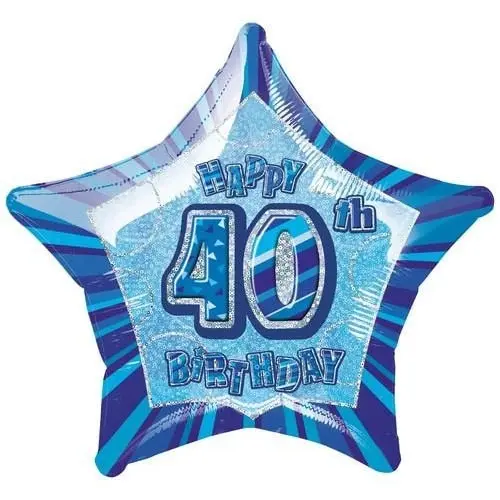 Glitz Blue - 40th Birthday Star Foil Balloon