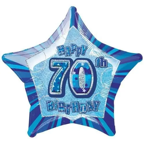 Glitz Blue Happy 70th Birthday Star Foil Balloon 50cm