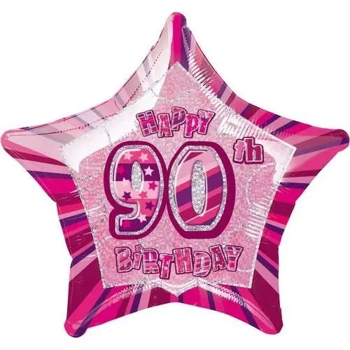 Glitz Pink Happy 90th Birthday Star Foil Balloon 50cm