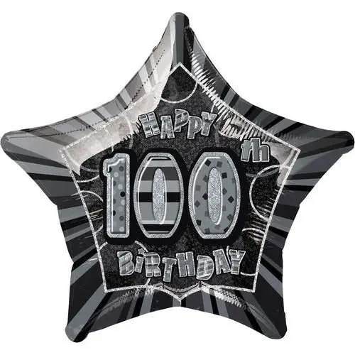 Glitz Black Happy 100th Birthday Star Foil Balloon 50cm