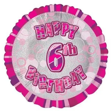 Glitz Pink 6th Birthday Round 45cm Foil Balloon Packaged