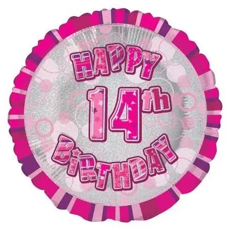 Glitz Pink 14th Birthday Round Foil Balloon