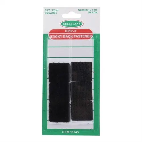 Grip It Sticky Back Fastener Squares - Black 22mm 4 Sets