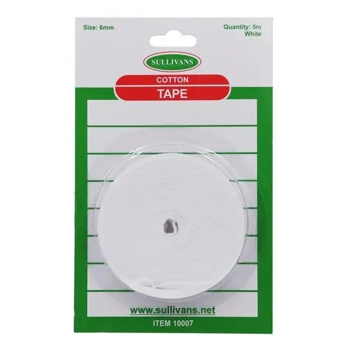 White Cotton Tape Size 6mm - 5m Length