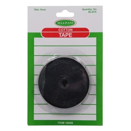 Black Cotton Tape Size 6mm - 5m Length