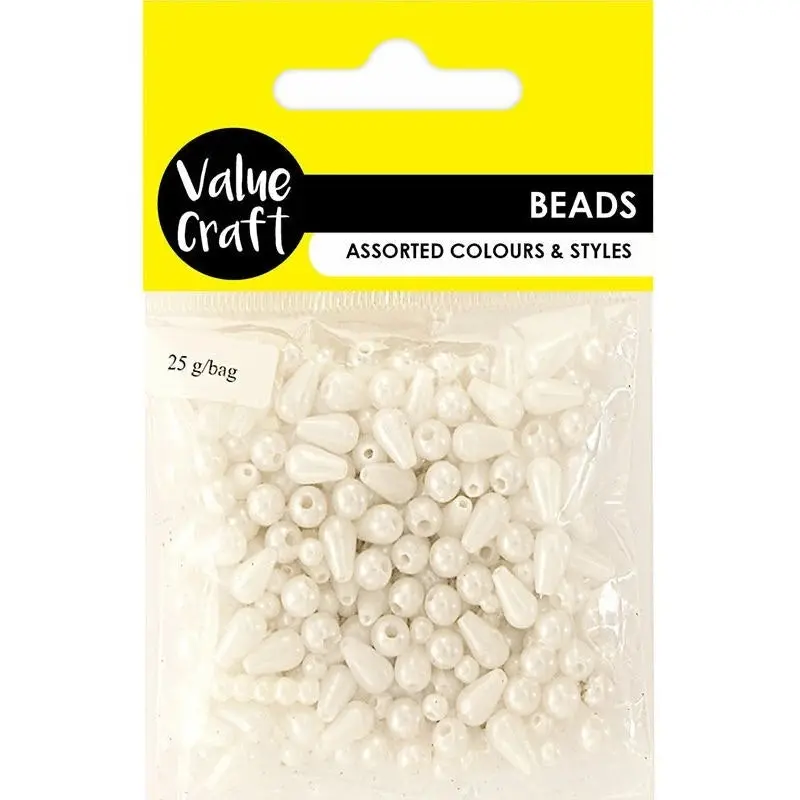 Plastic Beads Pearl Drops - White