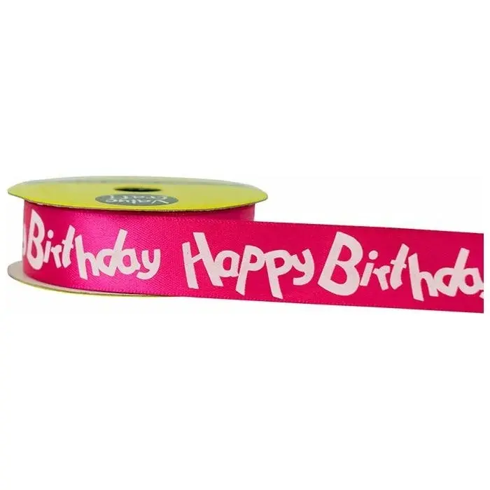 Satin Ribbon - Happy Birthday Pink & White