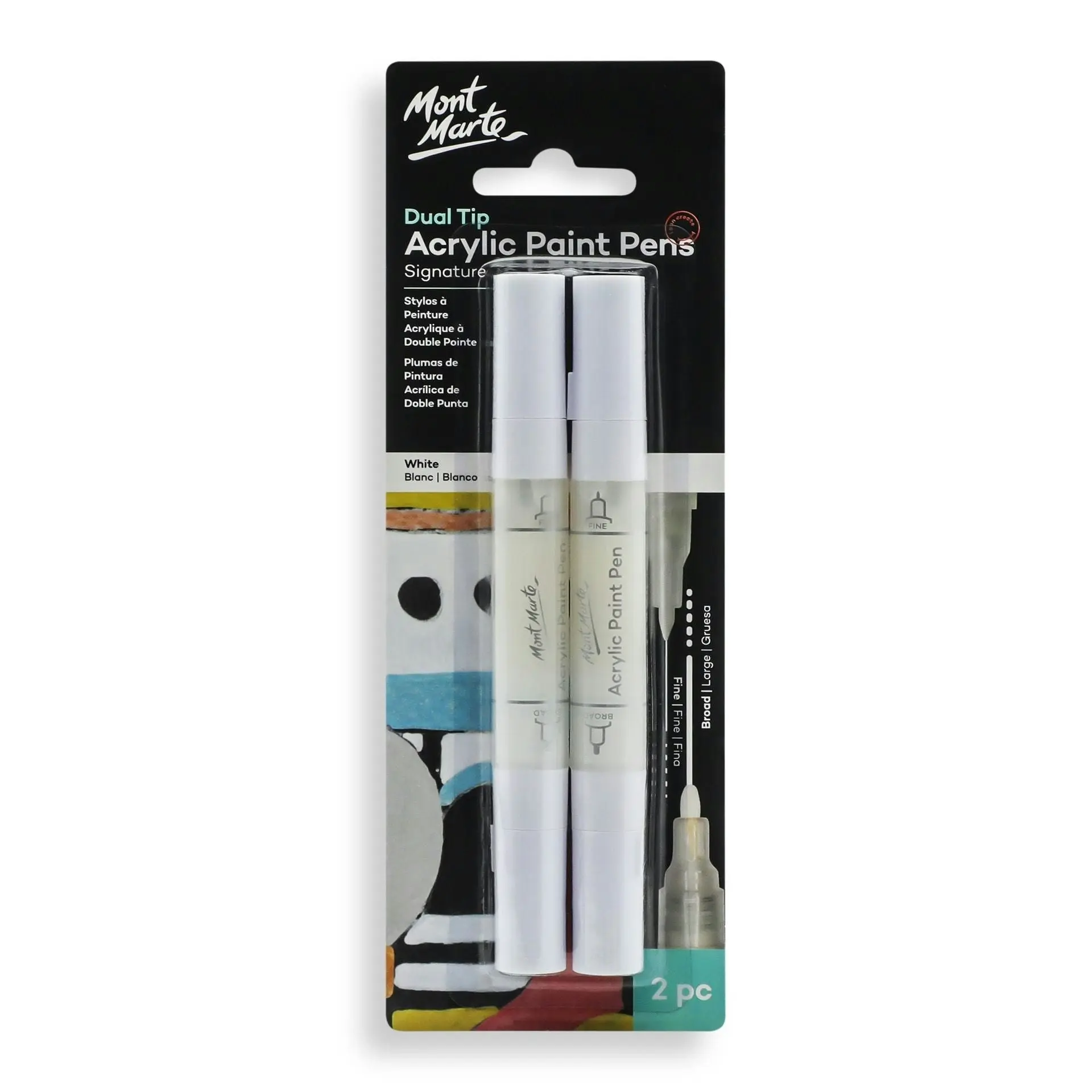 Mont Marte Acrylic Paint Pens Dual Tip White