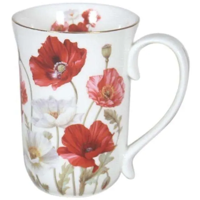 Poppies on White Fine China - Mug