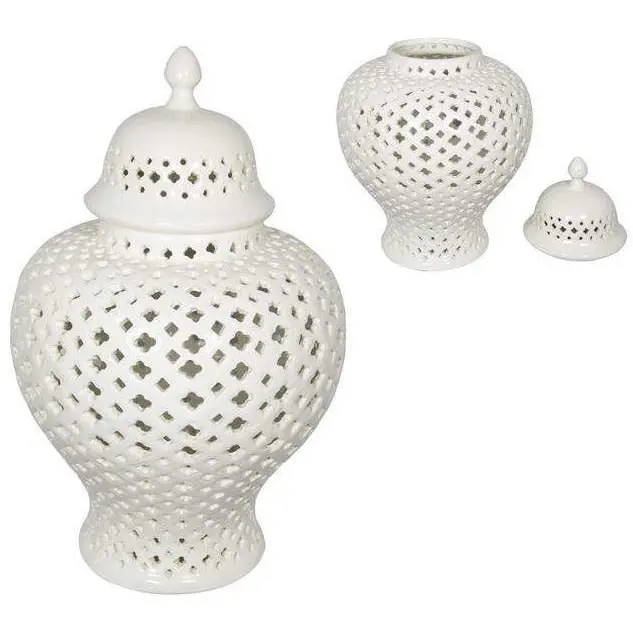 Round Moroccan Ginger Jar - White