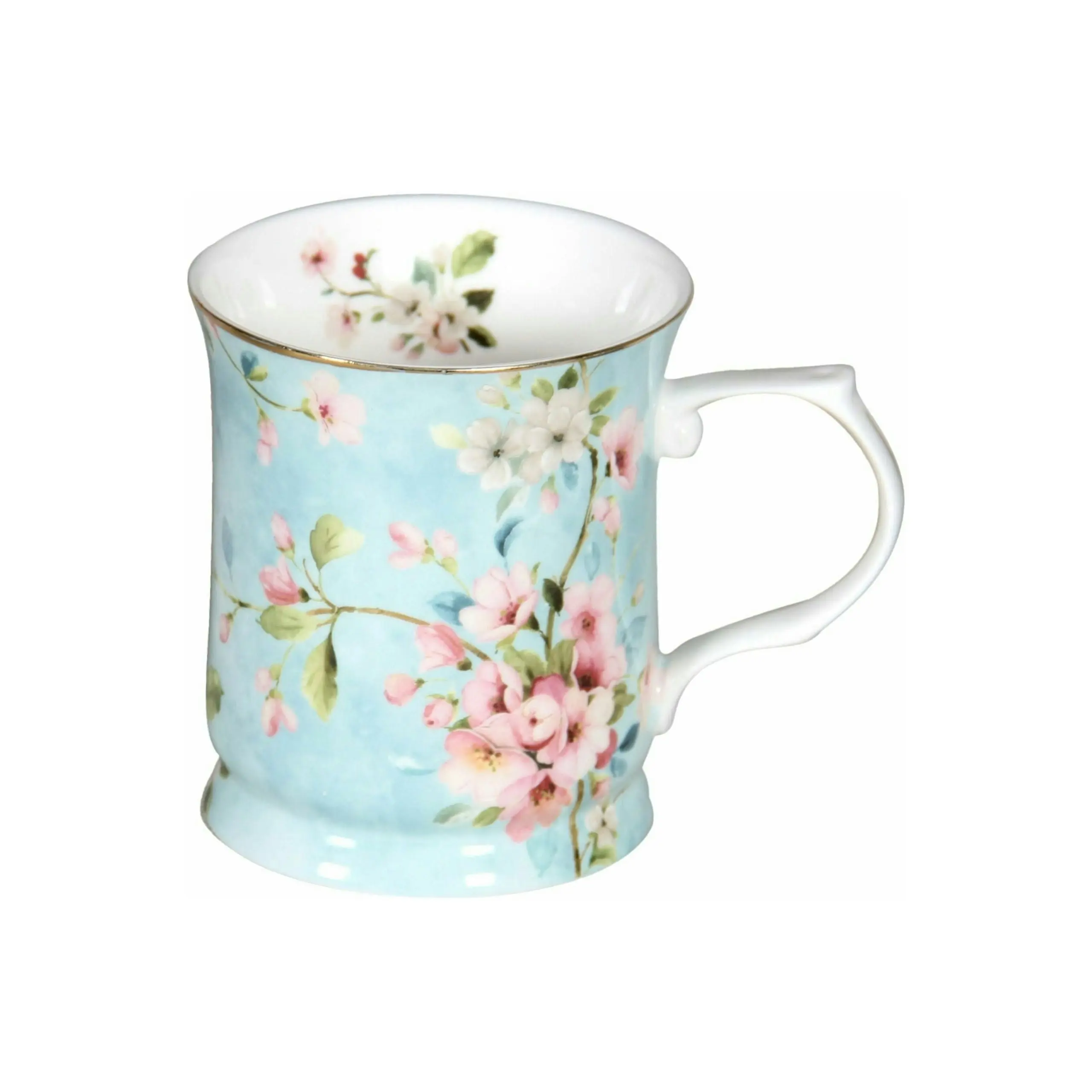 Peach Blossom on Blue Fine China - Mug