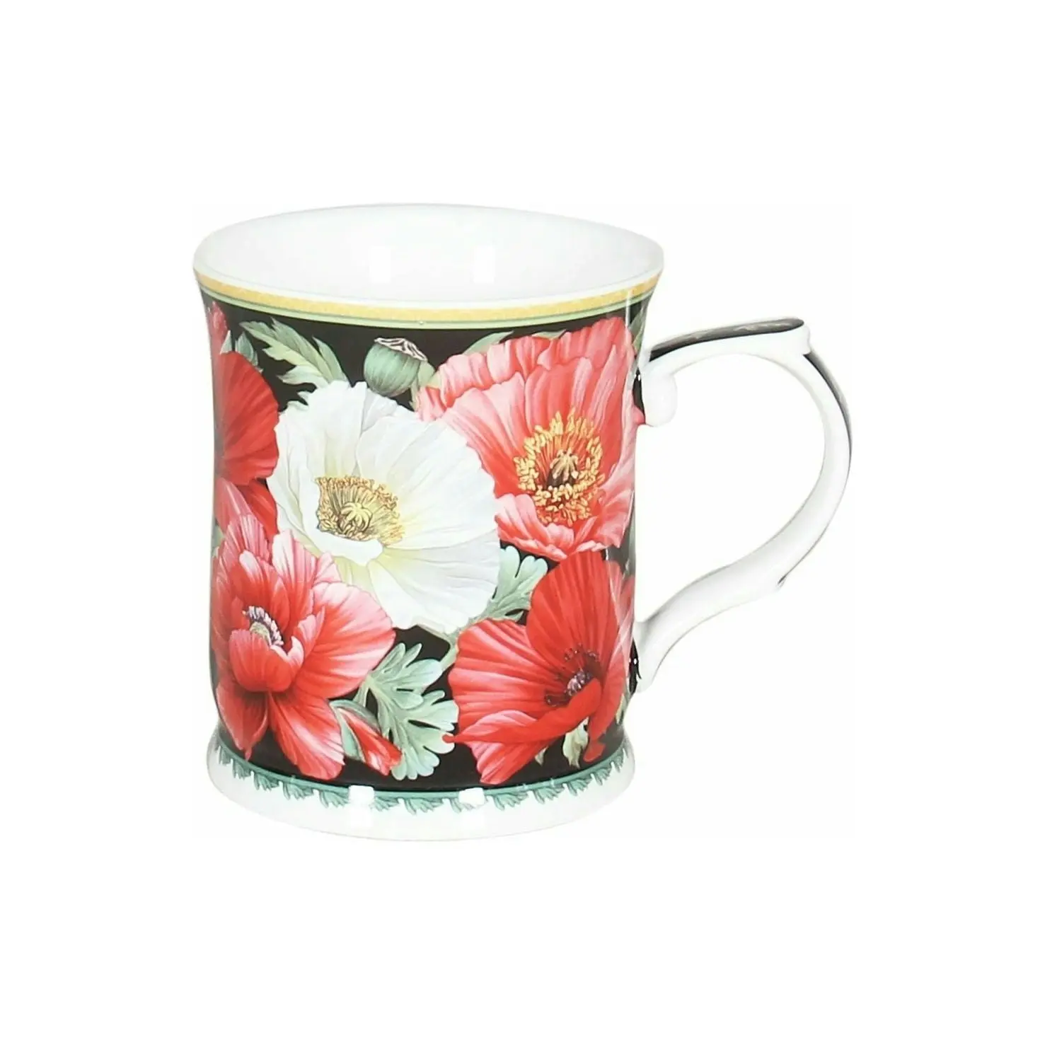 New Poppies on Black Fine China - Mug