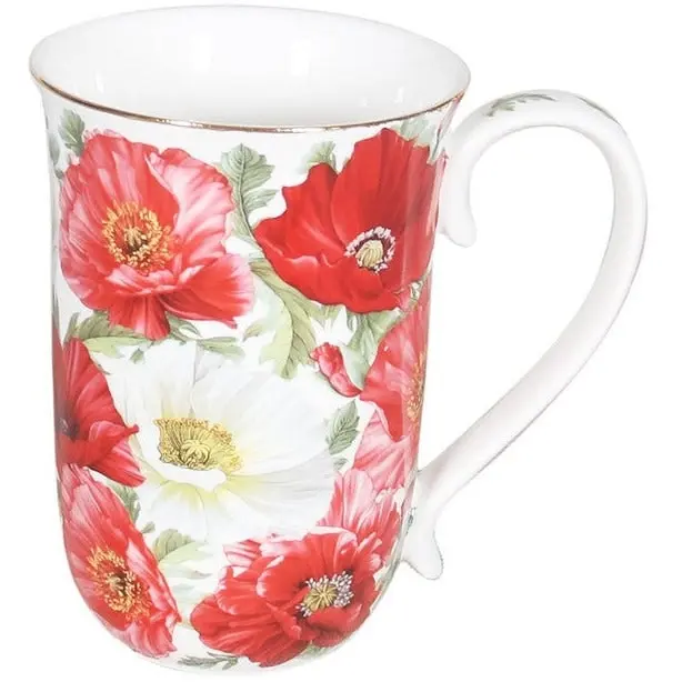 New Poppies on White Fine  China - Mug