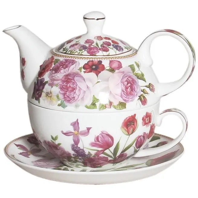 Rose & Tulip Fine Bone China Gold Rim Tea for One Set