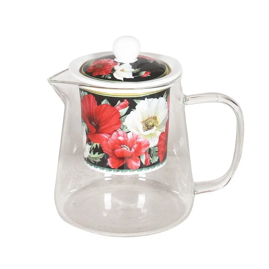 New Poppies on Black Fine Bone China - Tea Pot