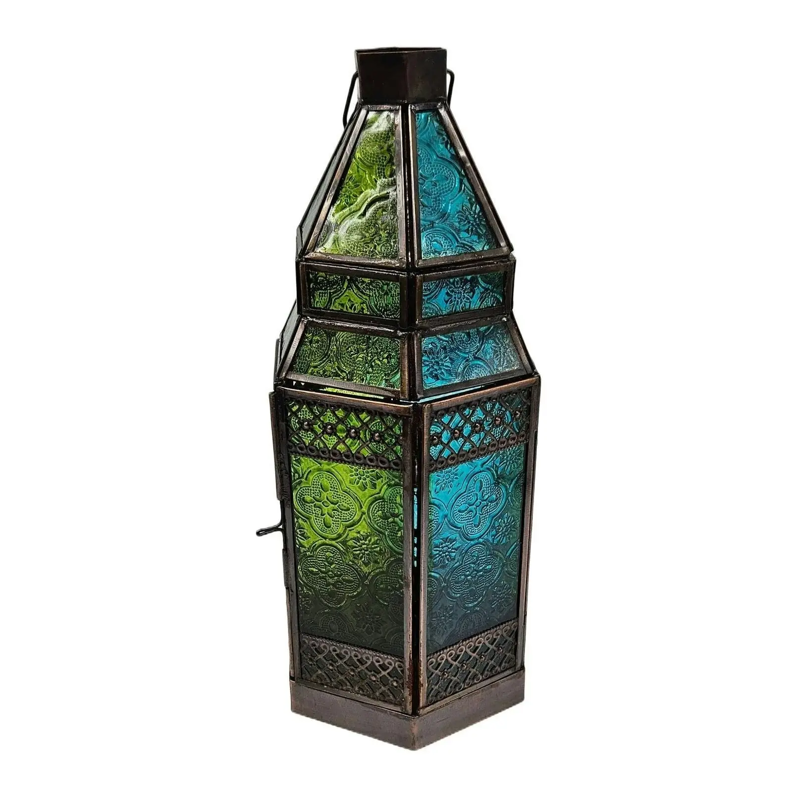 Iron Lantern Hexagonal Gold & Green