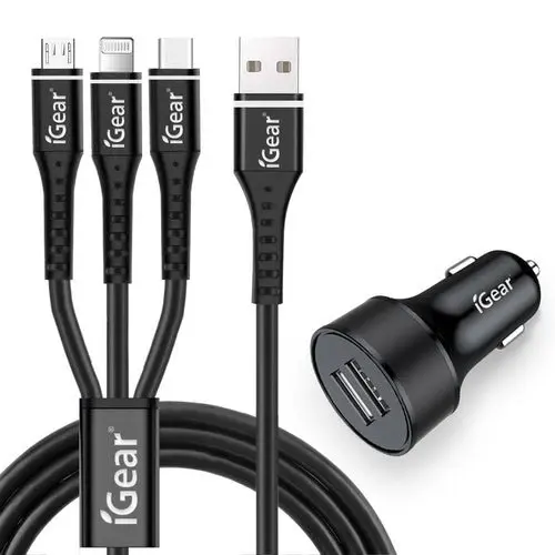 iGear Car Charger 3 in 1 Charging Cable - Black