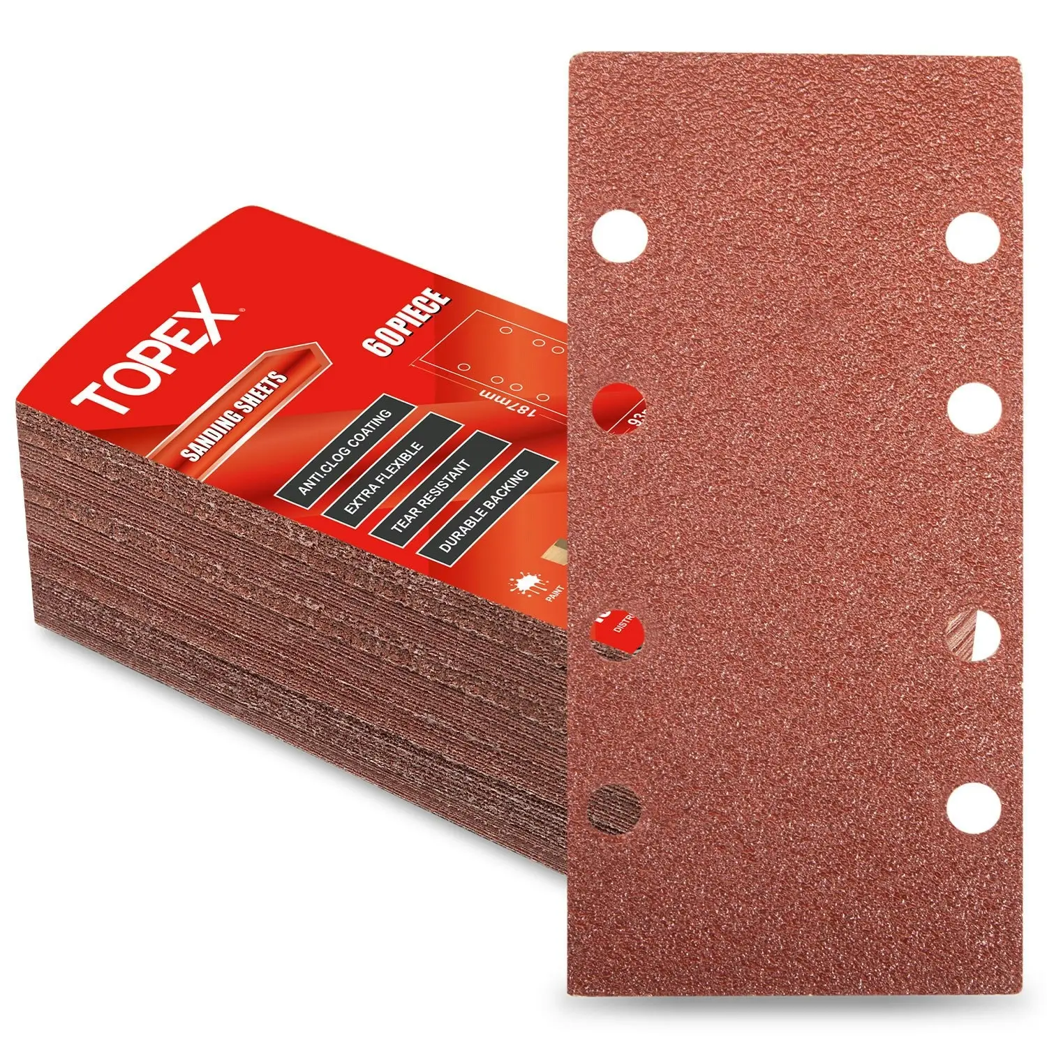 Topex 187x93mm sanding sheets, 10x40,60,80,100,120,240 Oxide Sandpaper Sanding Paper Pads Abrasive Sheet Hook&Loop Mixed Grits Coarse Accessories for TX098