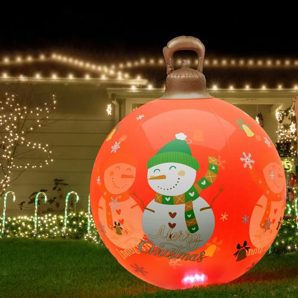 Jingle Jollys Christmas Inflatable Ball Led 60cm Snowman Decoration Bauble Red