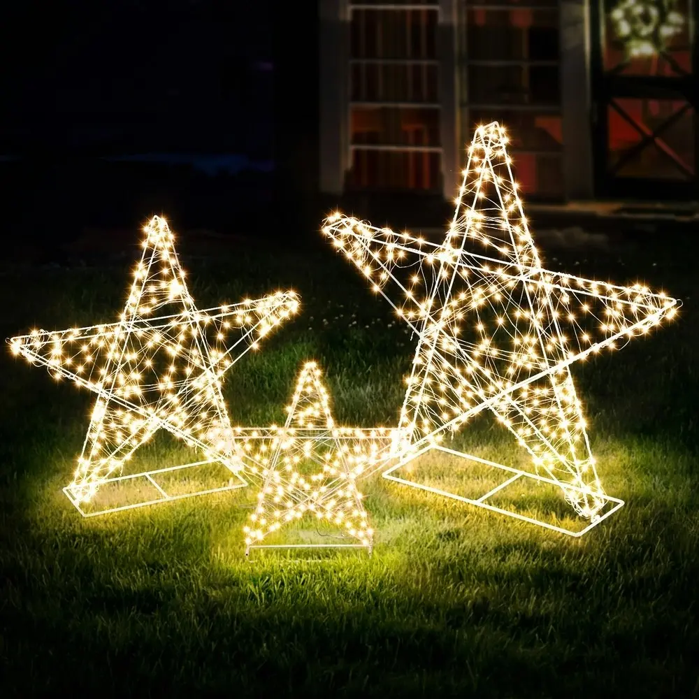 Jingle Jollys Christmas Lights 900 LED Fairy Light 3pcs Star Decorations Set