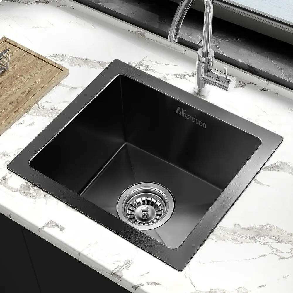 Alfordson Kitchen Sink Stainless Steel Drop in Flush Under Mount 340X310MM Black