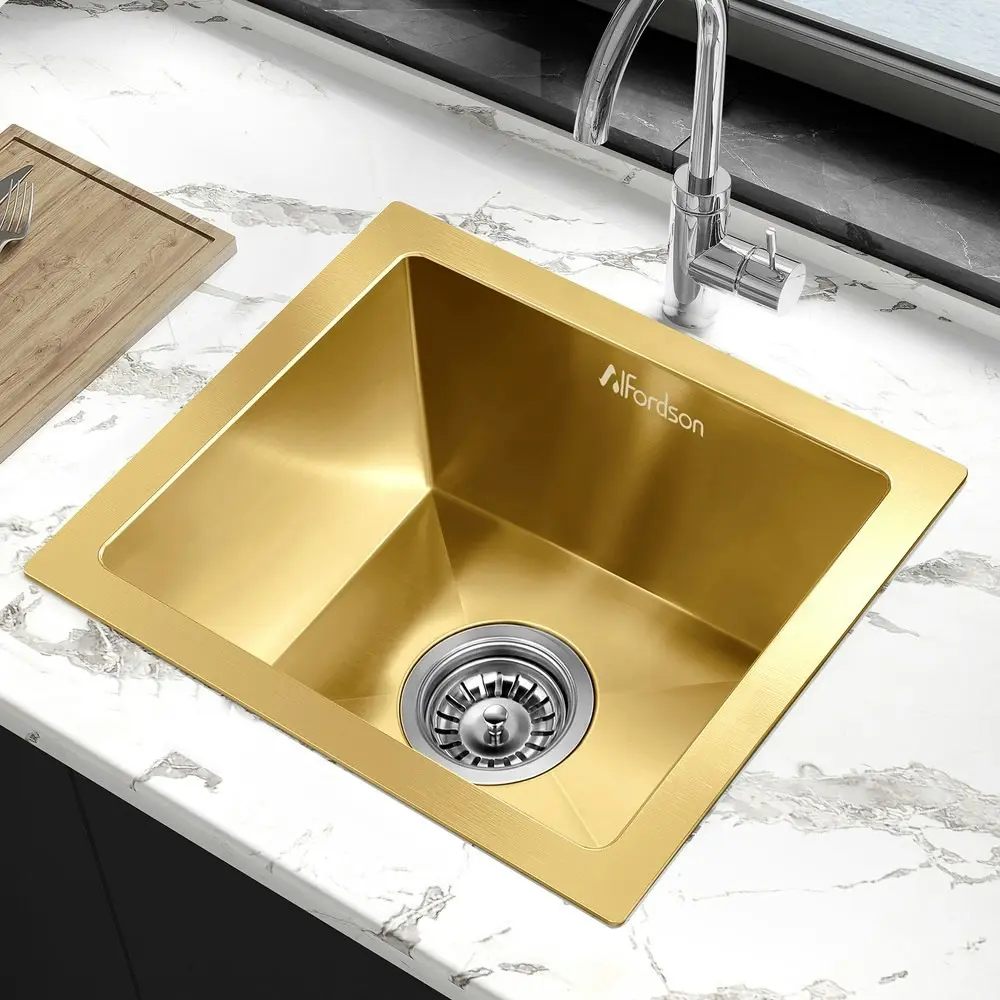 Alfordson Kitchen Sink Stainless Steel Drop in Flush Under Mount 340X310MM Gold