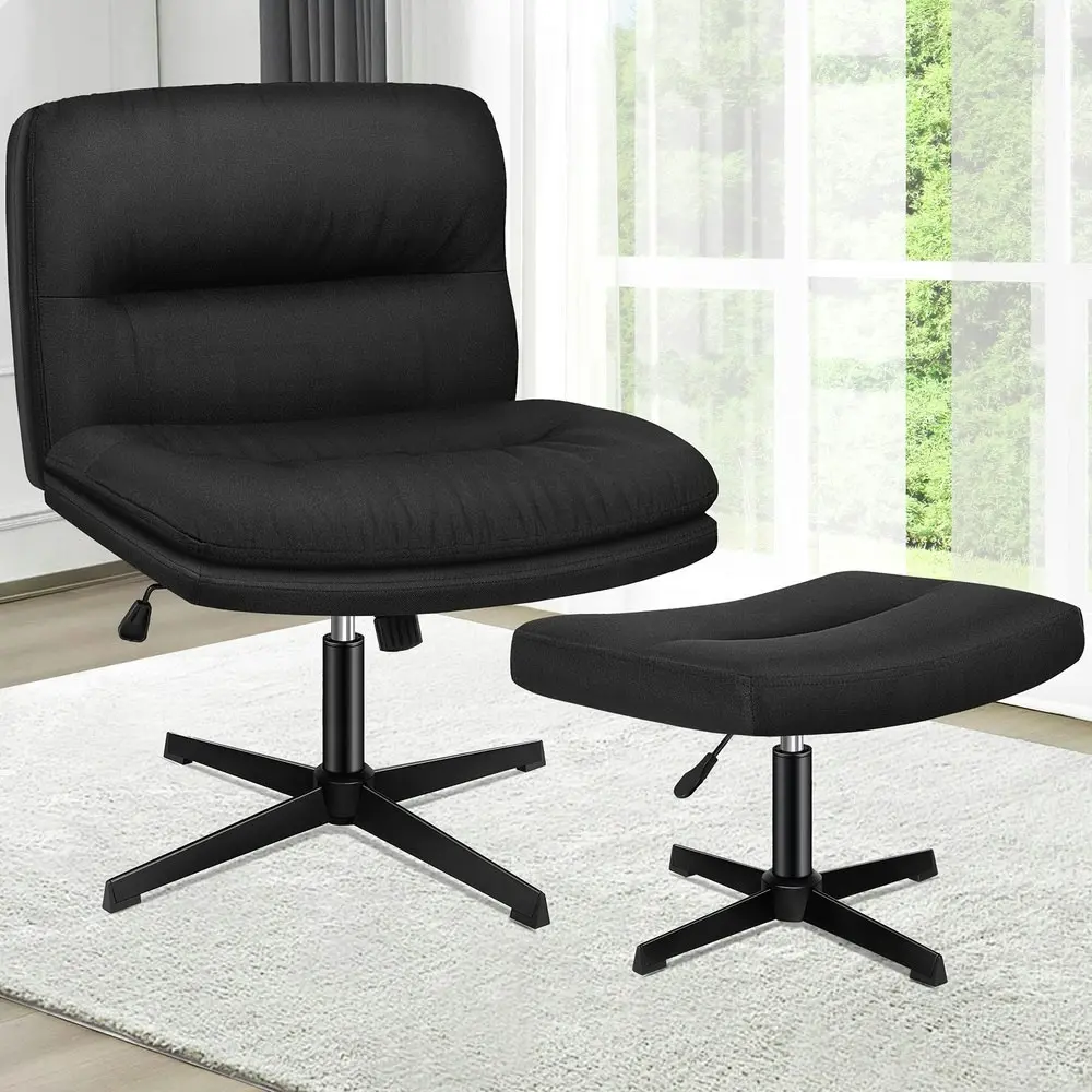 Alfordson Office Chair Computer Seat Cross-legged Work Ottoman Fabric Black