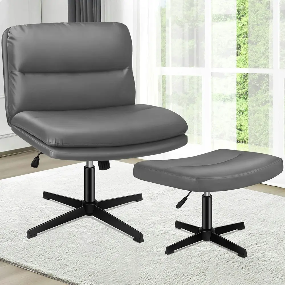 Alfordson Office Chair Computer Cross-legged Seat Work Ottoman PU Leather Grey