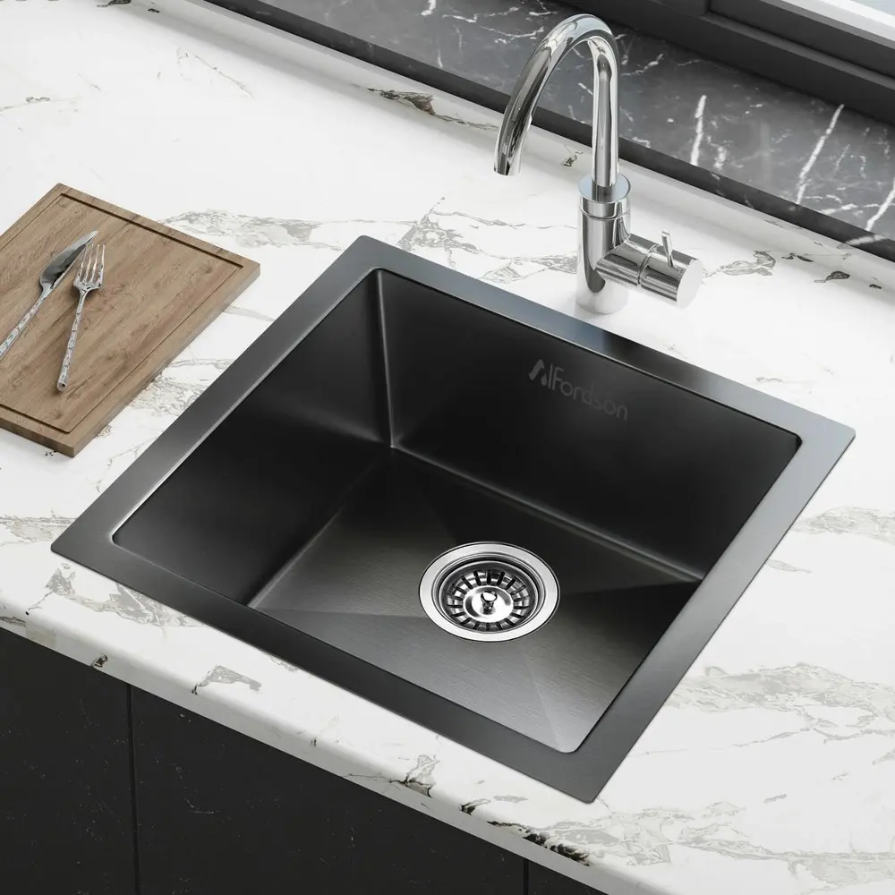 Alfordson Kitchen Sink Stainless Steel Drop in Flush Under Mount 440X440MM Black