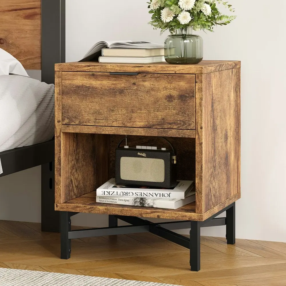 Alfordson Bedside Table Retro Nightstand Side Cabinet Oak