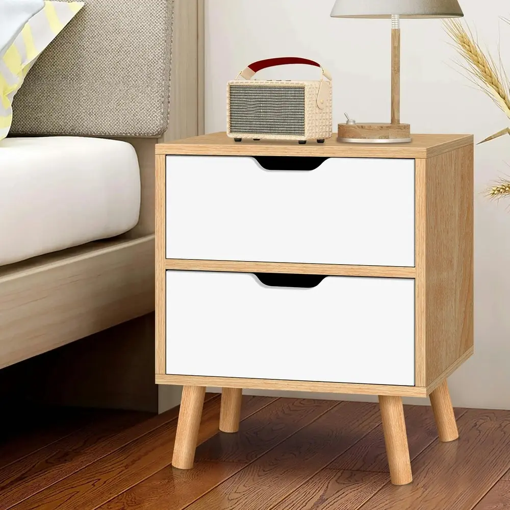 Alfordson Bedside Table Nightstand Side Table 2 Drawers Oak