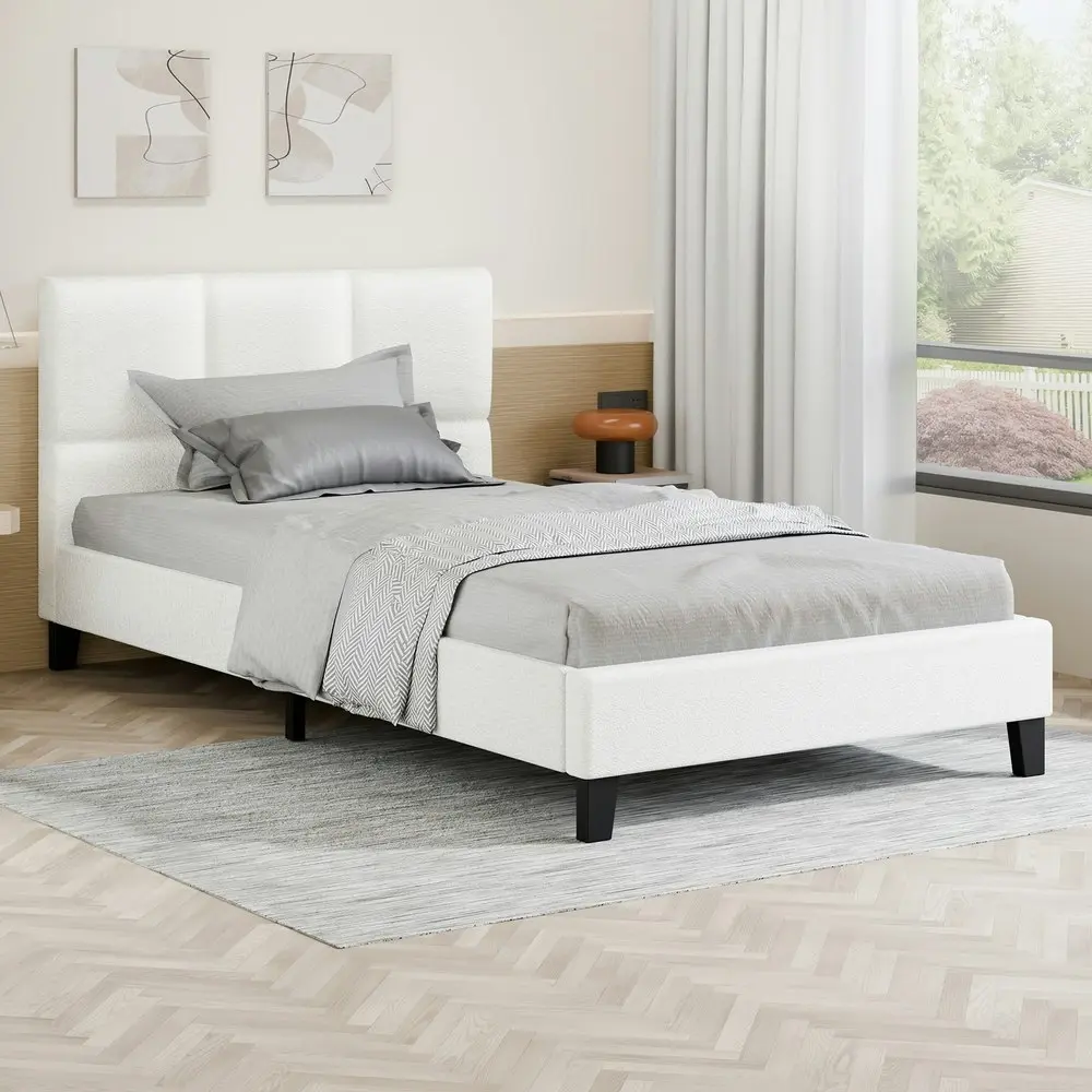 Alfordson Bed Frame King Single Wooden Platform Mattress Base Boucle Fabric