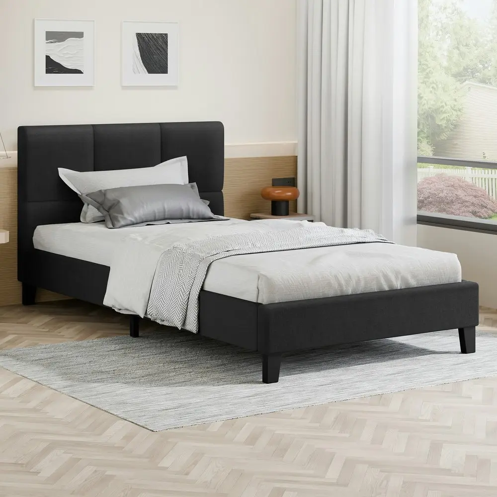 Alfordson Bed Frame King Single Wooden Platform Mattress Base Fabric Charcoal